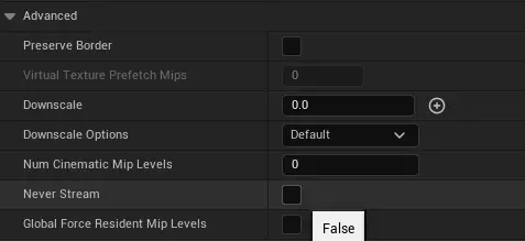 Never Stream checkbox in Unreal set to false