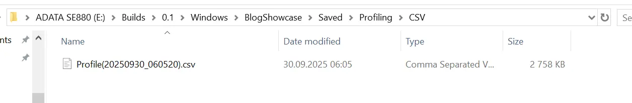Profiling file taken with Unreal CSV profiler, in a directory