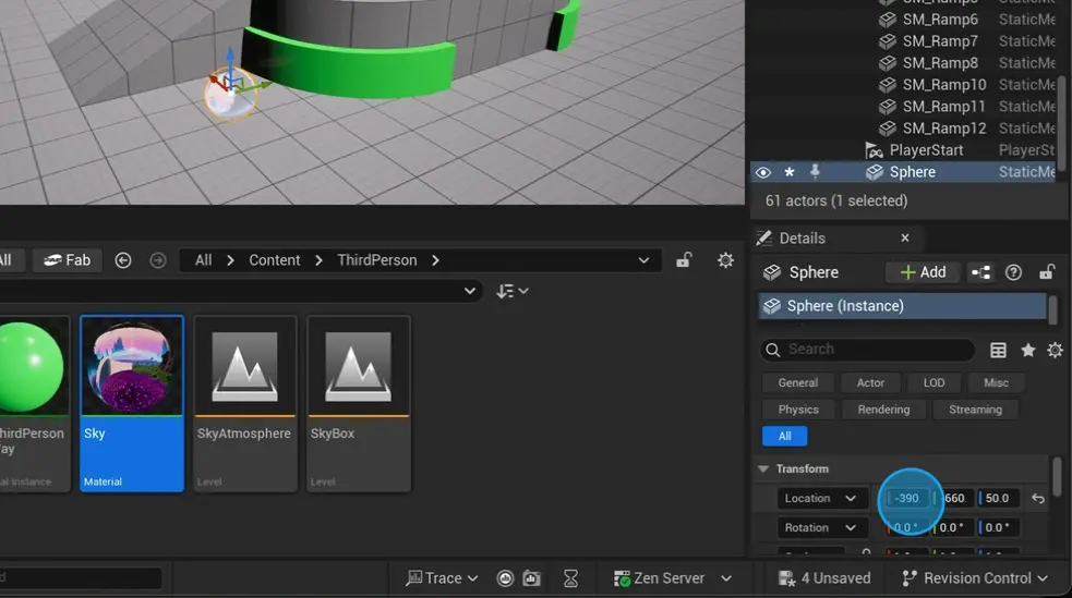 Blue circle highlights location in transform,