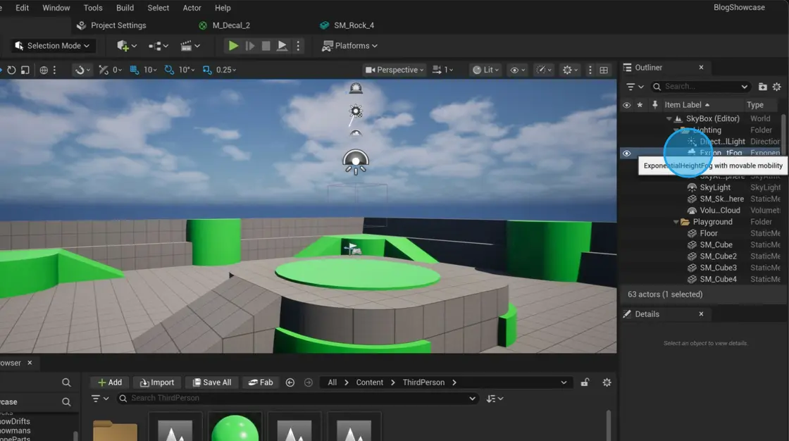 Exponential Height fog in Unreal Engine editor outliner