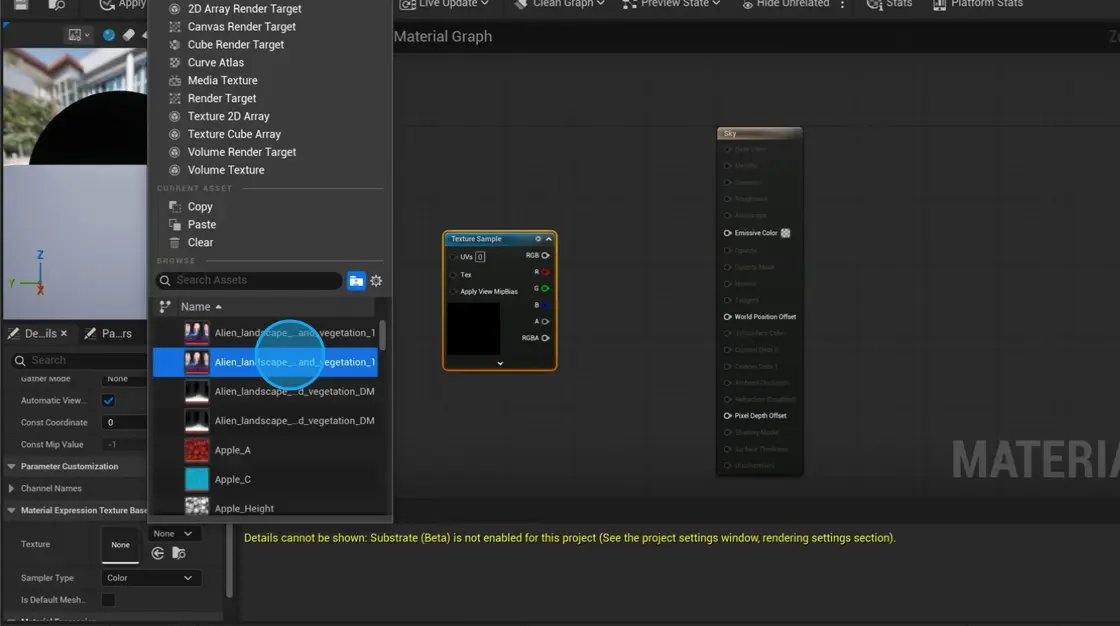 Selecting texture for a texture sample node