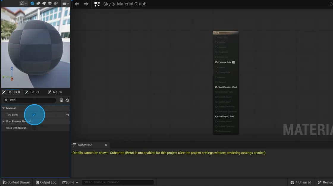 Two sided checkbox in Unreal Material edtior