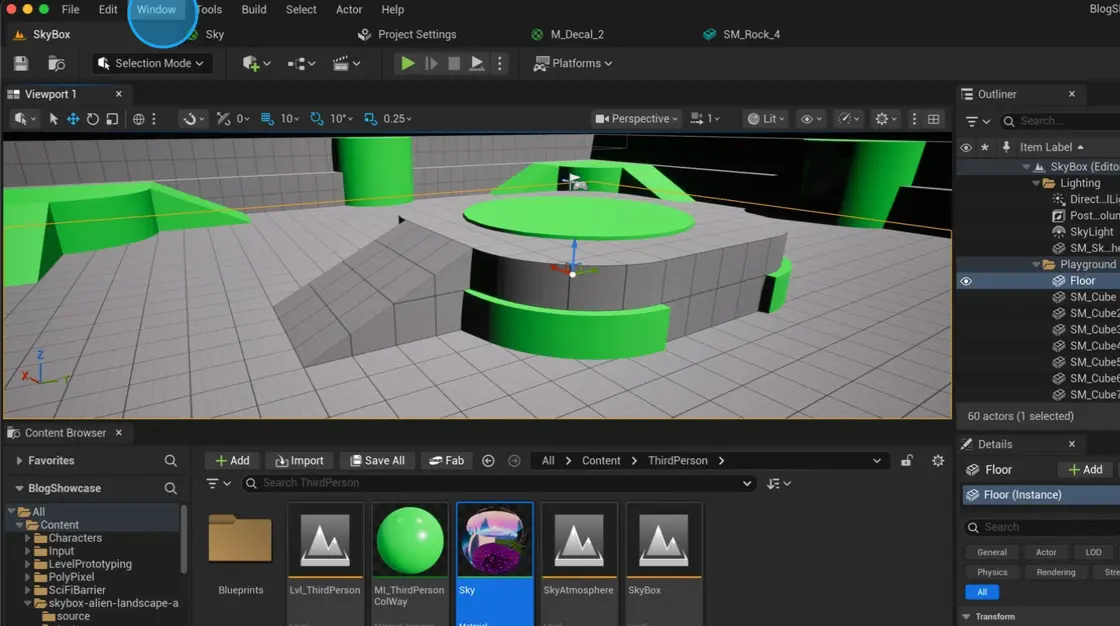 Window tab in upper part of Unreal edtior